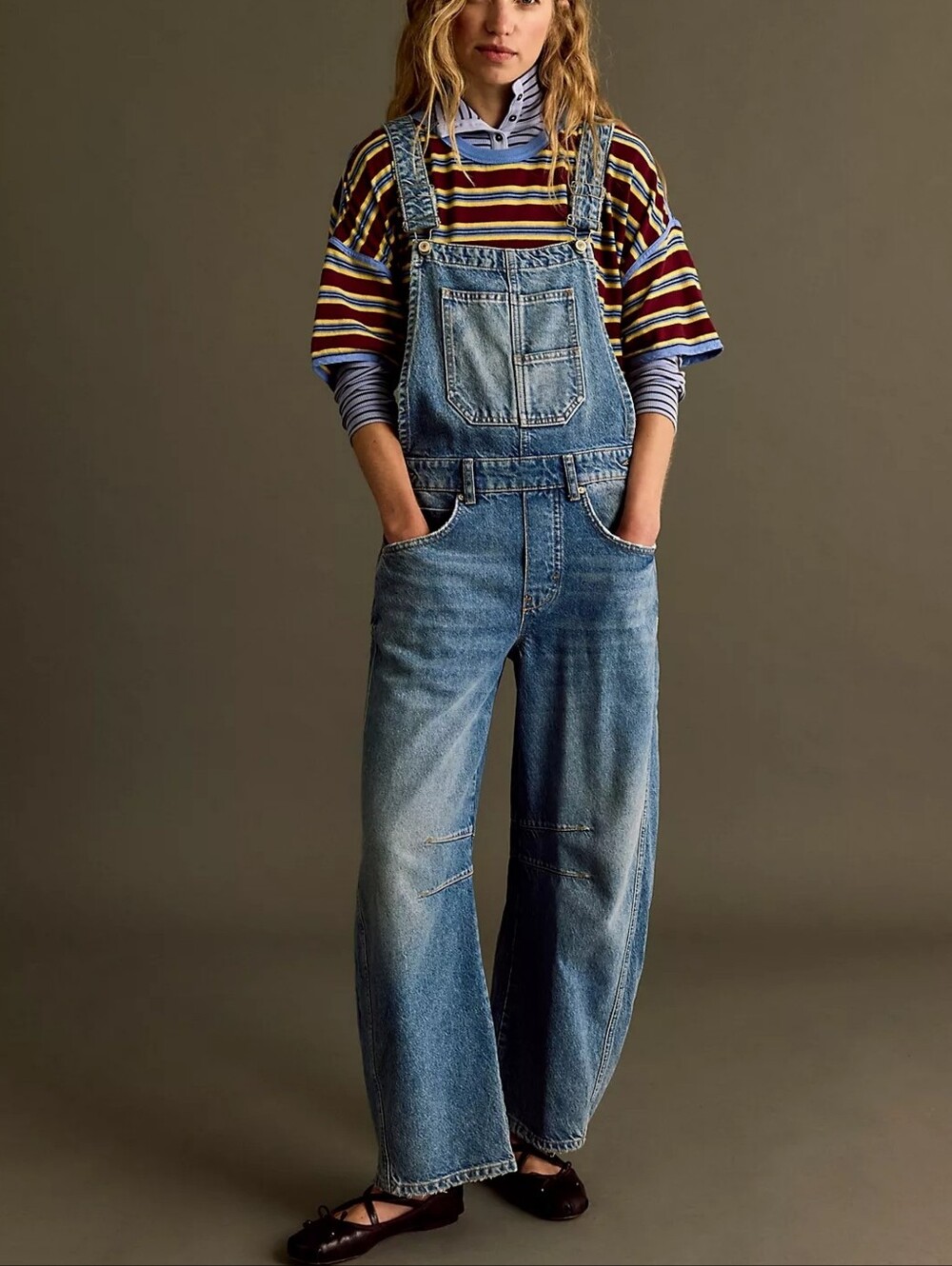 Free People Good Luck Barrel Leg Overalls Blue Cotton Denim XL Farm - Picture 4 of 13